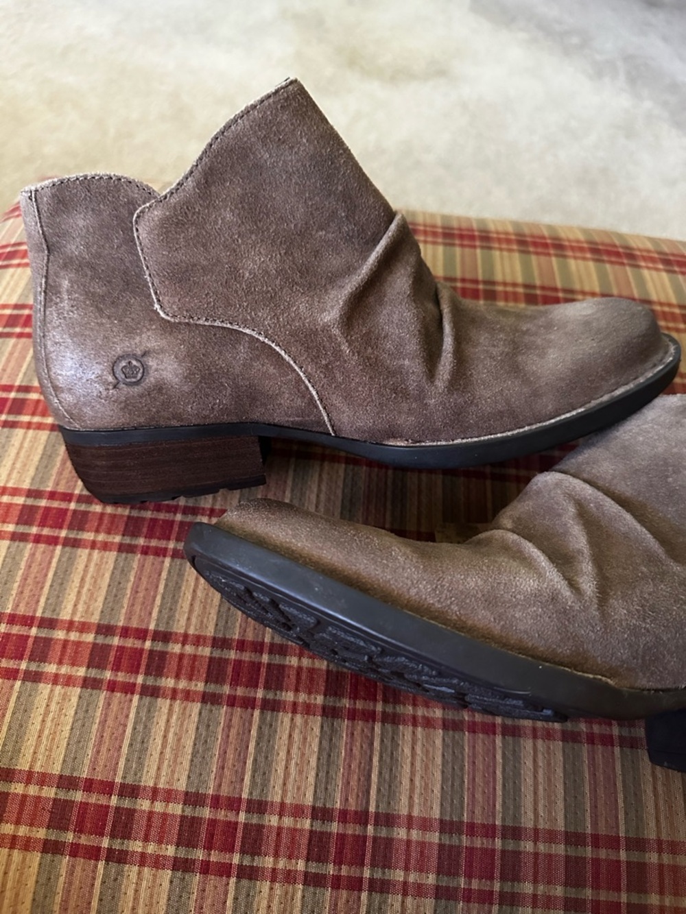 Born Taupe/ Brown distressed Suede Ankle Boots 9 NEW- real Leather